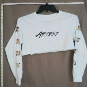 The next move Life is Beautiful Artist (S) white crop top long sleeve shirt